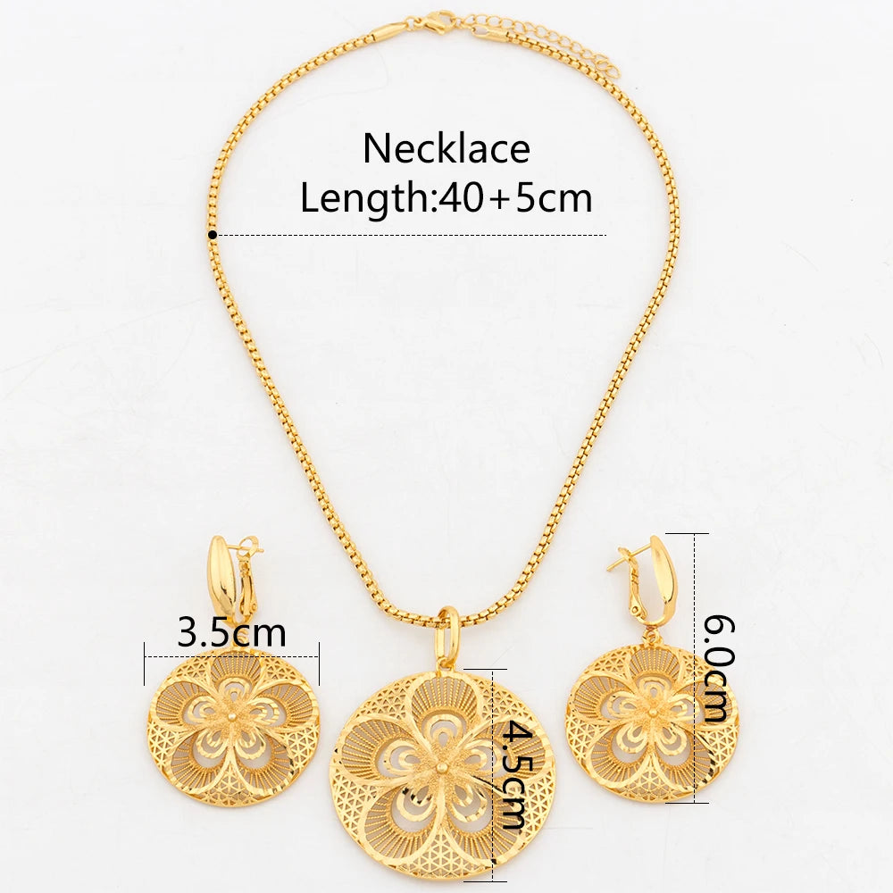 YM Jewelry 2024 Fashion Gold Plated Necklace Earrings Accessory Flower Pattern Lady Party Gift Dubai 18K Gold Plated Jewelry Set - YUEMING JEWELRY