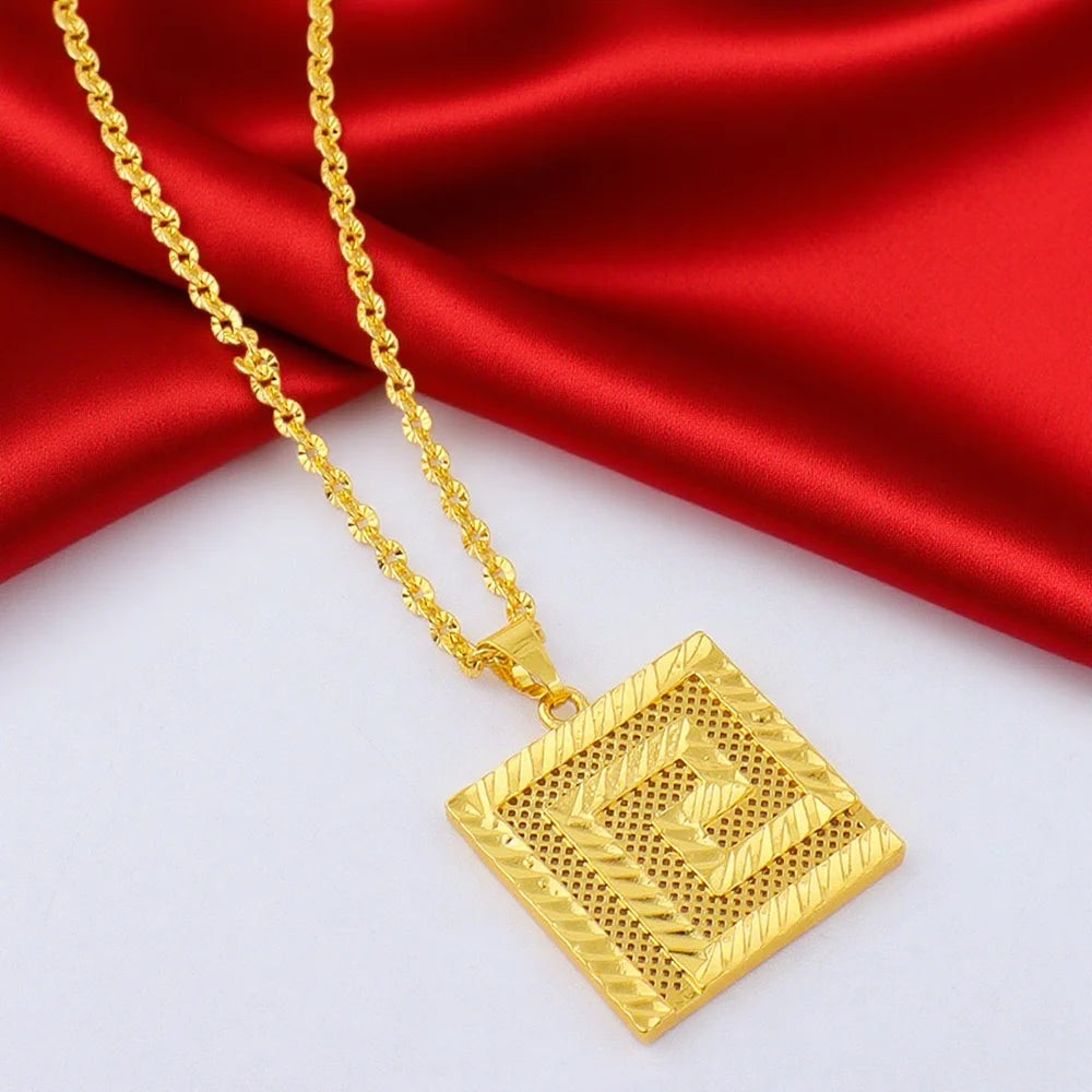 Dubai 24K Gold Color Initial Necklace Earrings Bracelet Ring Set African Arab Bridal Set Wedding Party Gifts Jewelry Wholesale