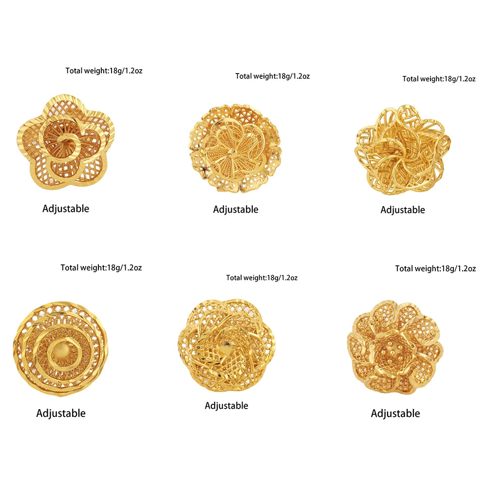 Ethiopia Arab Dubai Gold Plated Rings For Women Resizable 18K Gold Plated Jewelry For Wedding And Party Gifts