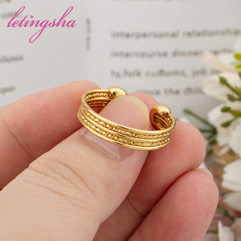 Italy Fashion Bangle Ring Set for Women Large Copper Bracelet Luxury Jewelry African Dubai Gold Color Jewelry Party Gift