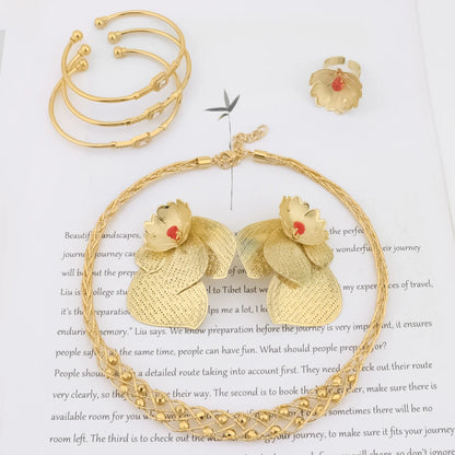 2025 Flower Jewelry Sets for African Women—Earrings, Necklace, Ring & Bangle Gift for Party Valentine’s, Chic Jewelry