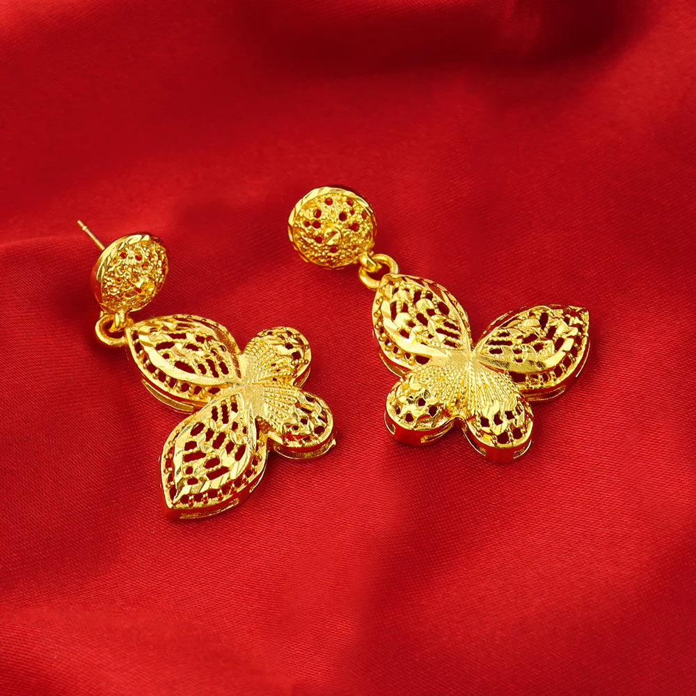 Italy French Gold Plated Rhombus Necklace Earrings Set for Women Bride Smooth Gold Color Charm Jewelry Gift for Party Wedding