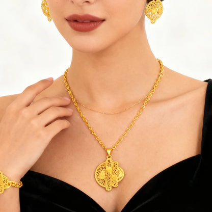 ethiopian jewelry set gold Necklace and earrings set for women 24k high quality plated jewelry sets weddings mother gifts