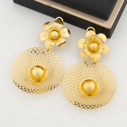 YM Gold Plated Women's Jewelry Sets Beads Pendant Necklace Earrings Copper Cuff Bangles Ring Wedding Gifts Jewelry Accessories