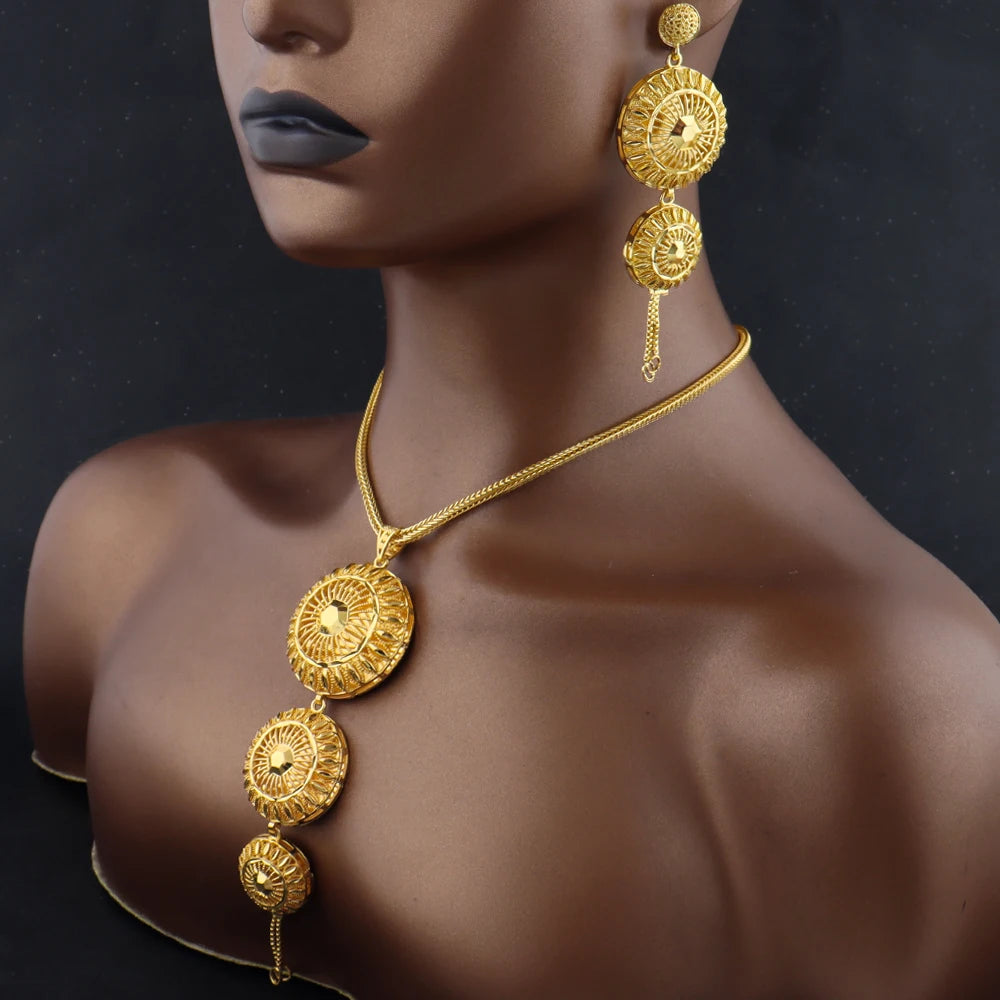 Dubai Fashion Flower Sweater Jewelry Set For Woman Indian Luxury Necklace Earrings 24K Gold-Plated Set For Wedding Party Gifts