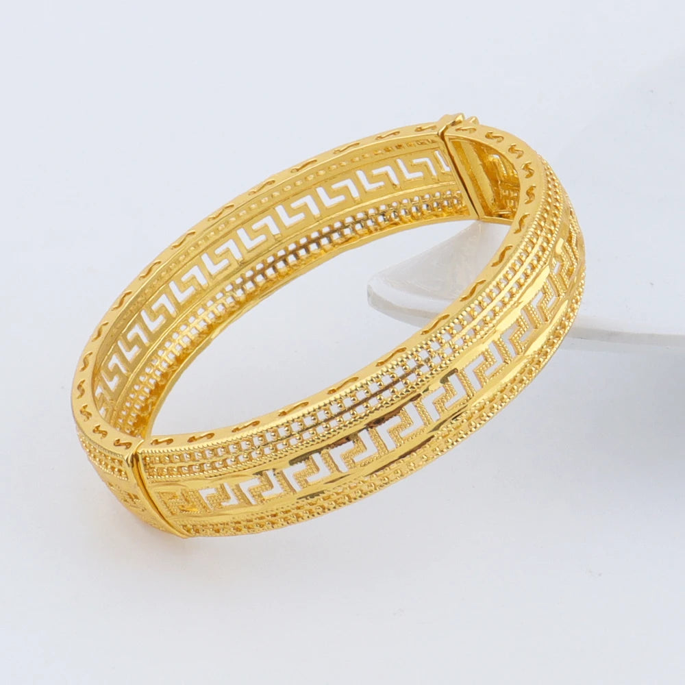 Plated Dubai Turkish Italian Hollow Bangles for Women, Middle East Bridal Wedding Jewelry Set, Elegant Jewellery Woman