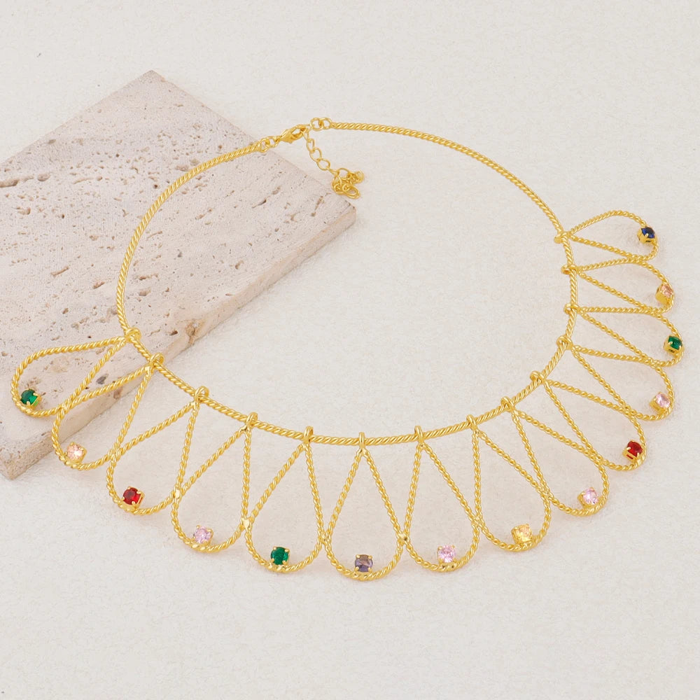 Fashion Design Jewelry Women Set Dubai Gold Earrings Necklace Colorful Zircon Bracelet Ring Set Jewelry Wedding Party Favors