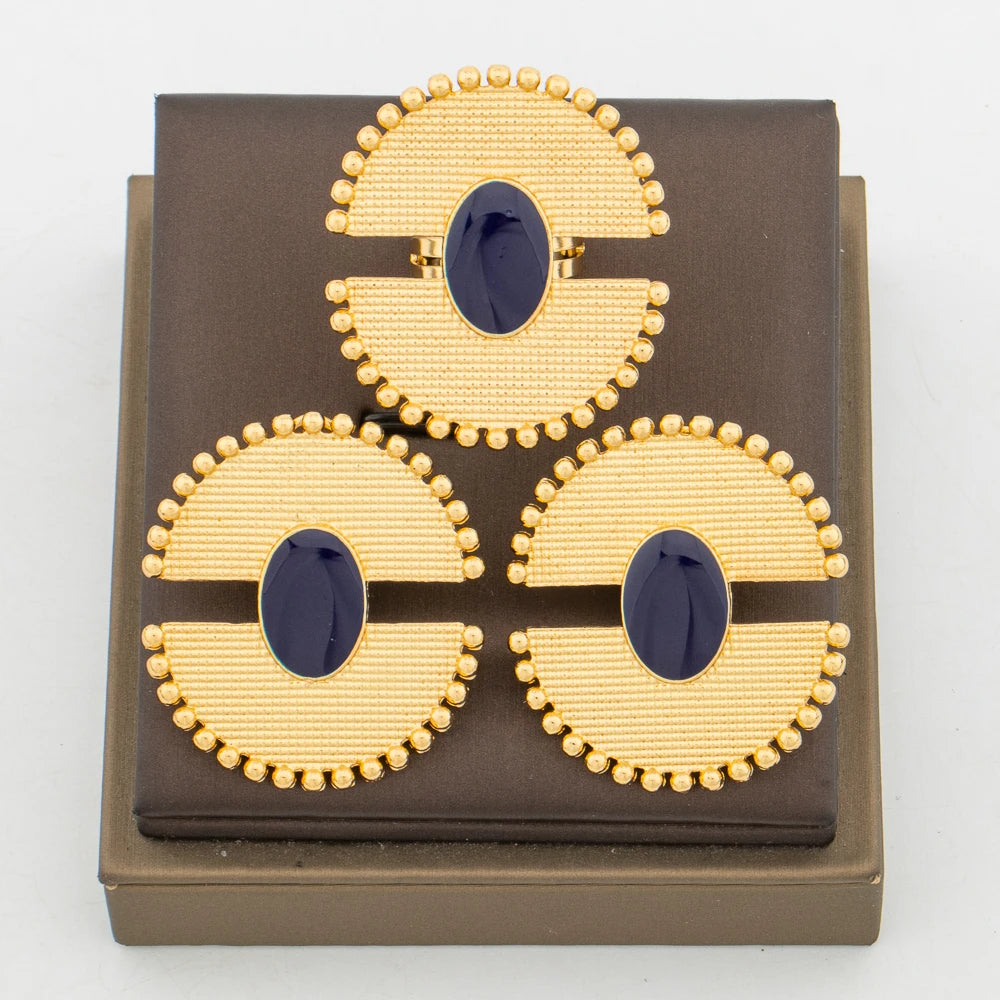 Women 18k Gold Color earrings ring Set Colorful 2pcs jewelry set Dubai engagement jewelry set Wedding Gift Accessories