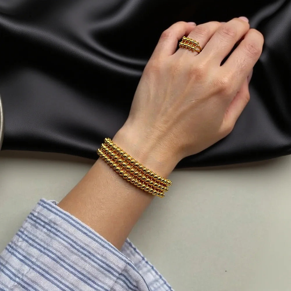 Stainless Steel Multi Layer Gold Color Beads Bracelets Charm Women 18K Gold Plated PVD Waterproof Jewelry Wedding Party Gift
