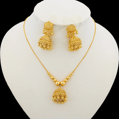 Nigerian Gold Color Jewelry Set for Women Hoop Earrings and Necklace Ethiopia Tassel Design Party Gifts Engagement Accessories
