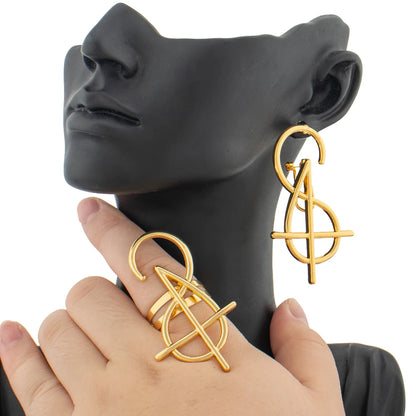 New Design Jewelry Set for African Large Hollow Out Earrings with Choker Necklace Finger Ring Set for Weddings Anniversary Gift