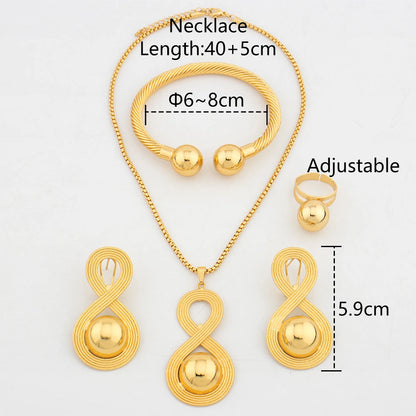 Dubai Luxury Jewelry Italy Classic Design Necklace Earrings Ring Bracelet Set Wedding Gold Color Jewellery Daily Wear Party Gift