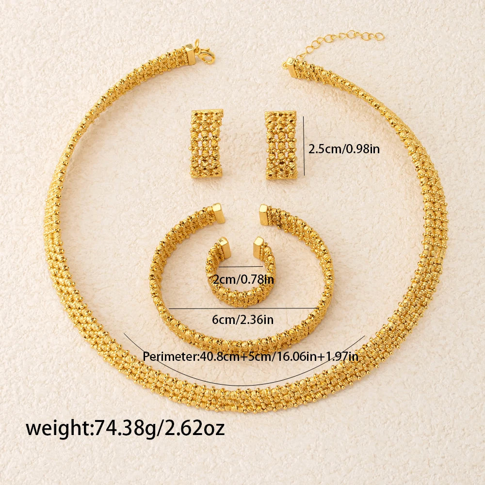 Jeweled 4-Piece Set Necklace Earrings Bracelet and Ring Handcrafted Water-Resistant and Hypoallergenic Fashionable Bridal Gifts
