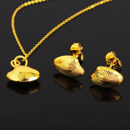 Nigeria Shell-Pendant Chain & Simple Earrings Set, Stainless Steel Necklace for Women, Party Wedding Easter Gift