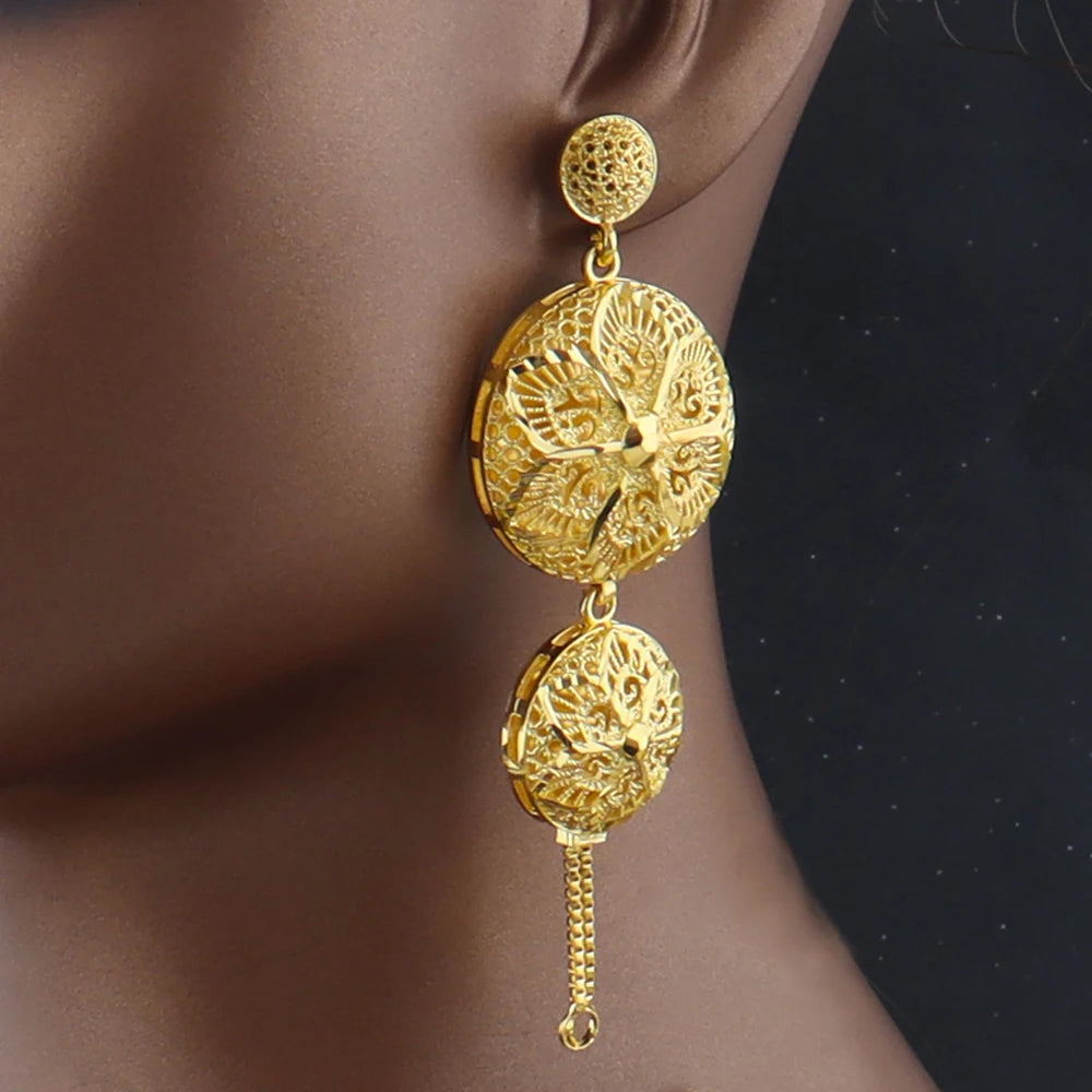 Indian Stainless Steel Jewelry Sets for Women Dubai Gold Plated Necklace Earrings For Set  Wedding Party Gift Bridal Accessory