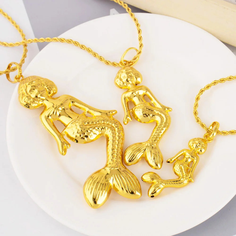 Fashion Mermaid Key Pendant for Women Necklaces Copper Gold Plated Jewelry Accessories Making Component Wholesale