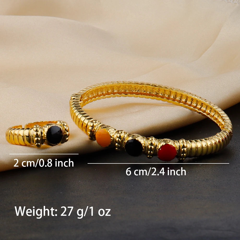 Fashion Multy Colors Personalized 18k gold plated ring and bracelet jewelry set daily wear High Temperament bracelets Girl Gift