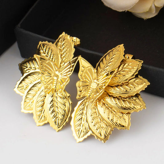 African Retro Ladies Earrings Punk Exaggerated Gold Earrings Leaves Flowers Jewelry Party Christmas Date Gift