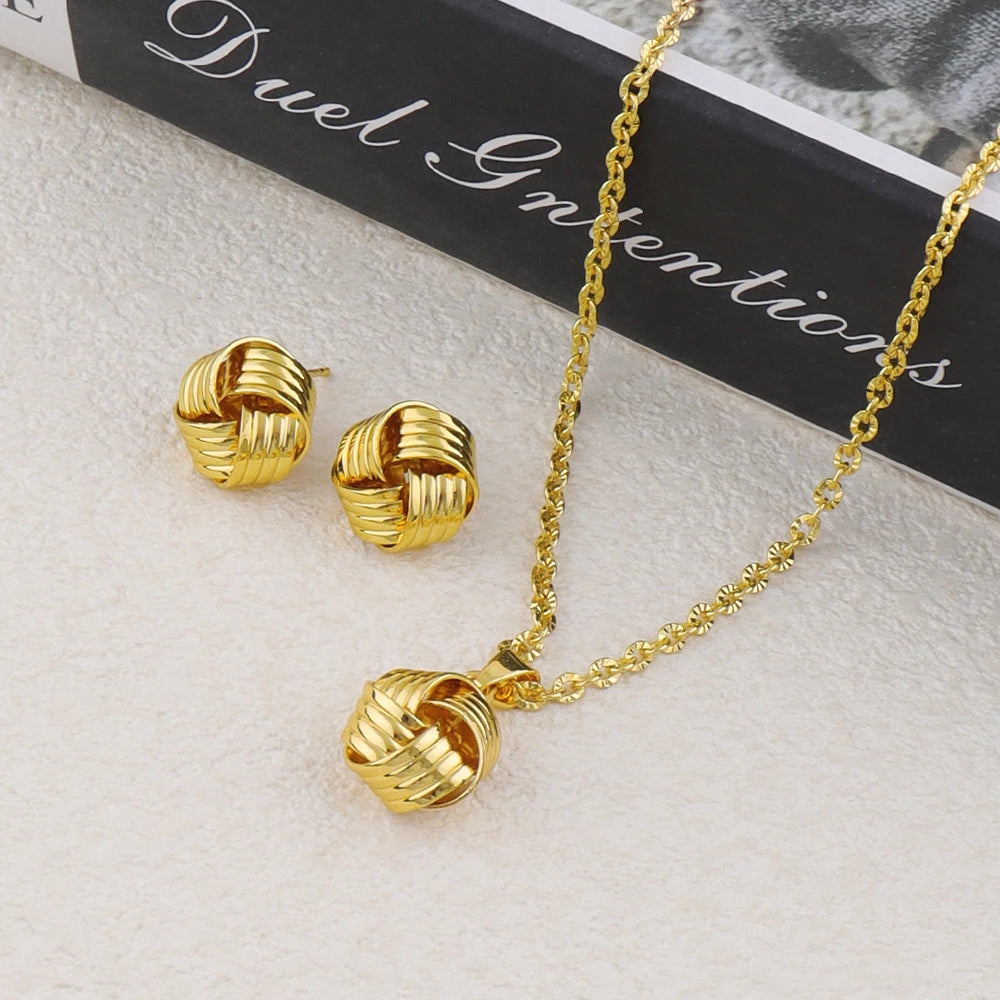 New Fashion Metal Jewelry Three-dimensional Ring Earring Necklace Bangle 4Pcs Jewelry Set Creative Design Sense Set Jewelry Gift