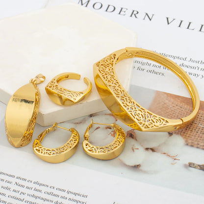 Fashion Women Jewelry Set for Party Pendant Necklace and Hoop Earrings Gold Color Copper Bridal Necklace Jewelry Accessories