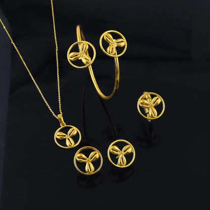 Fashion Gold Plated Necklace Bracelet Earrings Ring Jewelry Set for Women Baby Elegant Jewelry Sets for Wedding Party Gift
