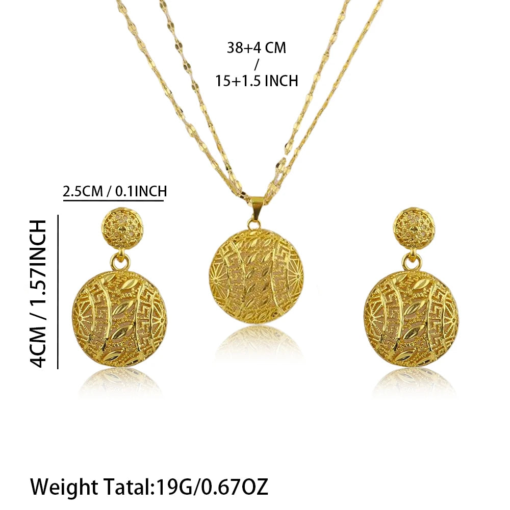 Dubai 24K Gold Plated Warped Geometry Necklace Earrings Jewelry Set For Women African Indian Nigeria Bridal Wedding Party Gift
