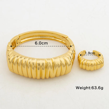 Luxury Bangle with Ring Set for Party 18k Gold Color Hand Bracelet Finger Ring Weddings Bridal Jewelry Brazilian Accessories