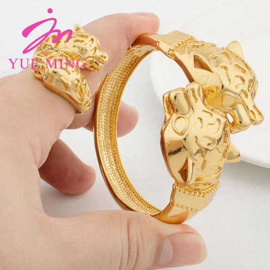 YM 2pcs bracelet ring set For Women dubai Leopard bracelet ring set Party Fashion Adjustable Ring Jewelry Accessories