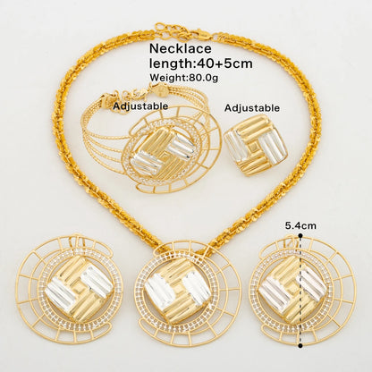 Nigerian Two-tone Design Jewelry Set for Women Geometry Design Earrings and Pendant Necklace Weddings Bridal Jewelry Set Gifts