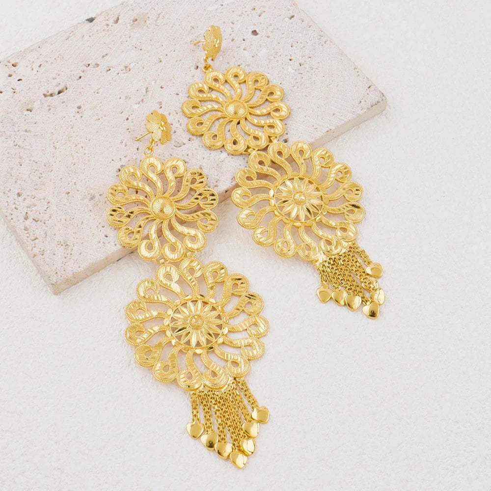 18k gold-plated large earrings Dubai luxury earrings for women with tassel hollow pendant banquet wedding Indian trendy jewelry