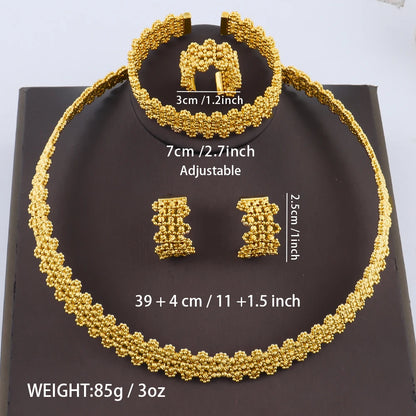 Luxury 24K Gold Plated Jeweler Necklace Bracelet Ring Earrings Set for Women Bride Charms Jewelry Set Gift for Party Wedding