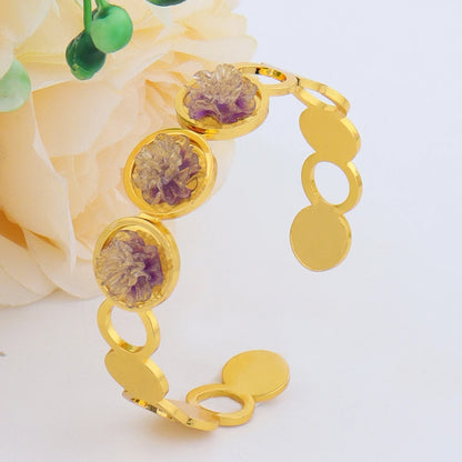 New Stylish Round Cuff Bangle Gold Plated Cubic Zirconia Floral design Charm Bracelet Party Women Men Gifts Jewelry