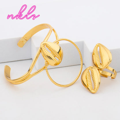 Dubai Luxury Necklace Earrings Cuff Bangle Ring Set African Trend Jewelry Fashion Women Jewelry Set Daily Wear Party Gift