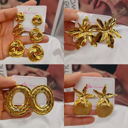 Hoop Earrings for Women African Gold Color Copper Dangle Earrings Weddings Bride Elegant Large Design Stud Earrings Jewelry Gift