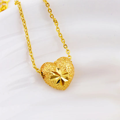 Exquisite Gold Color Jewelry Set for Party Heart Stud Earrings and Pendant Chain America Bridal Jewelry Set for Engagement Party