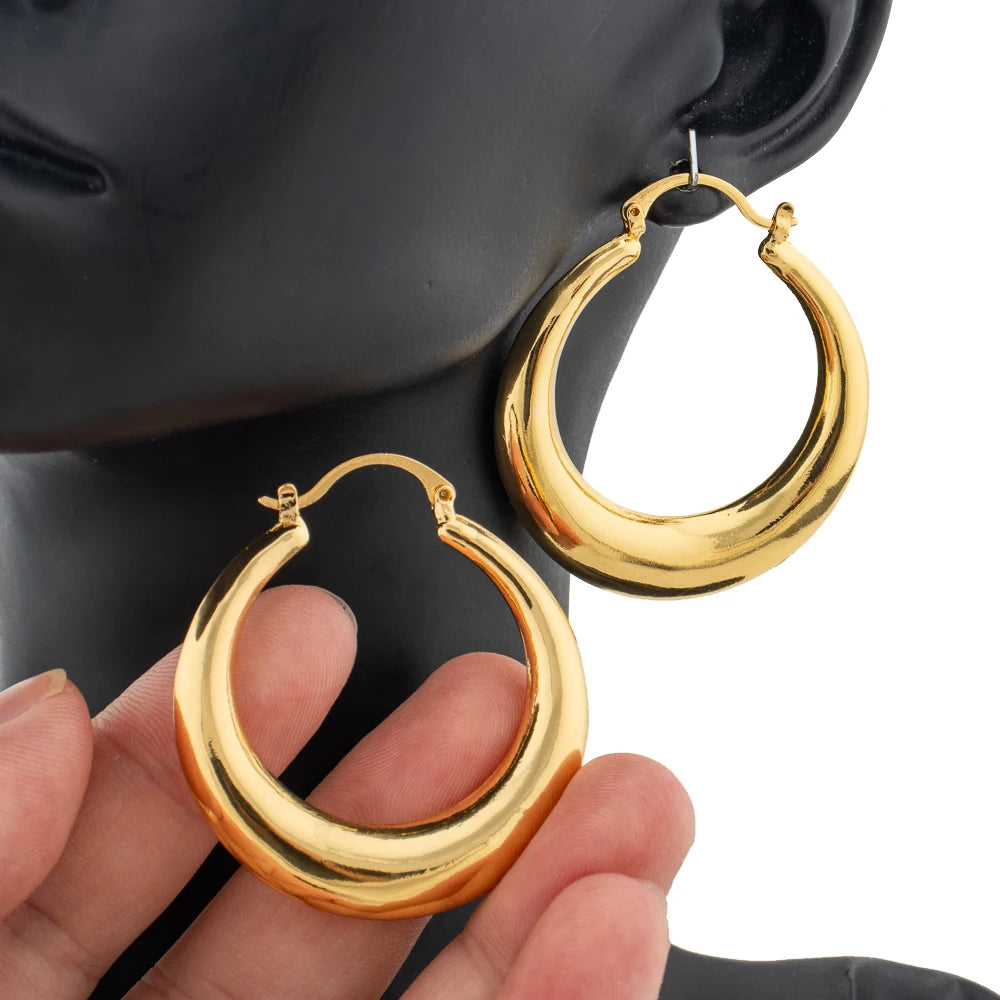 Classic Fashion Earrings Geometric Circle Gold Color Chunky Hoop Earrings for Women Daily Personality Luxury Jewelry Accessories