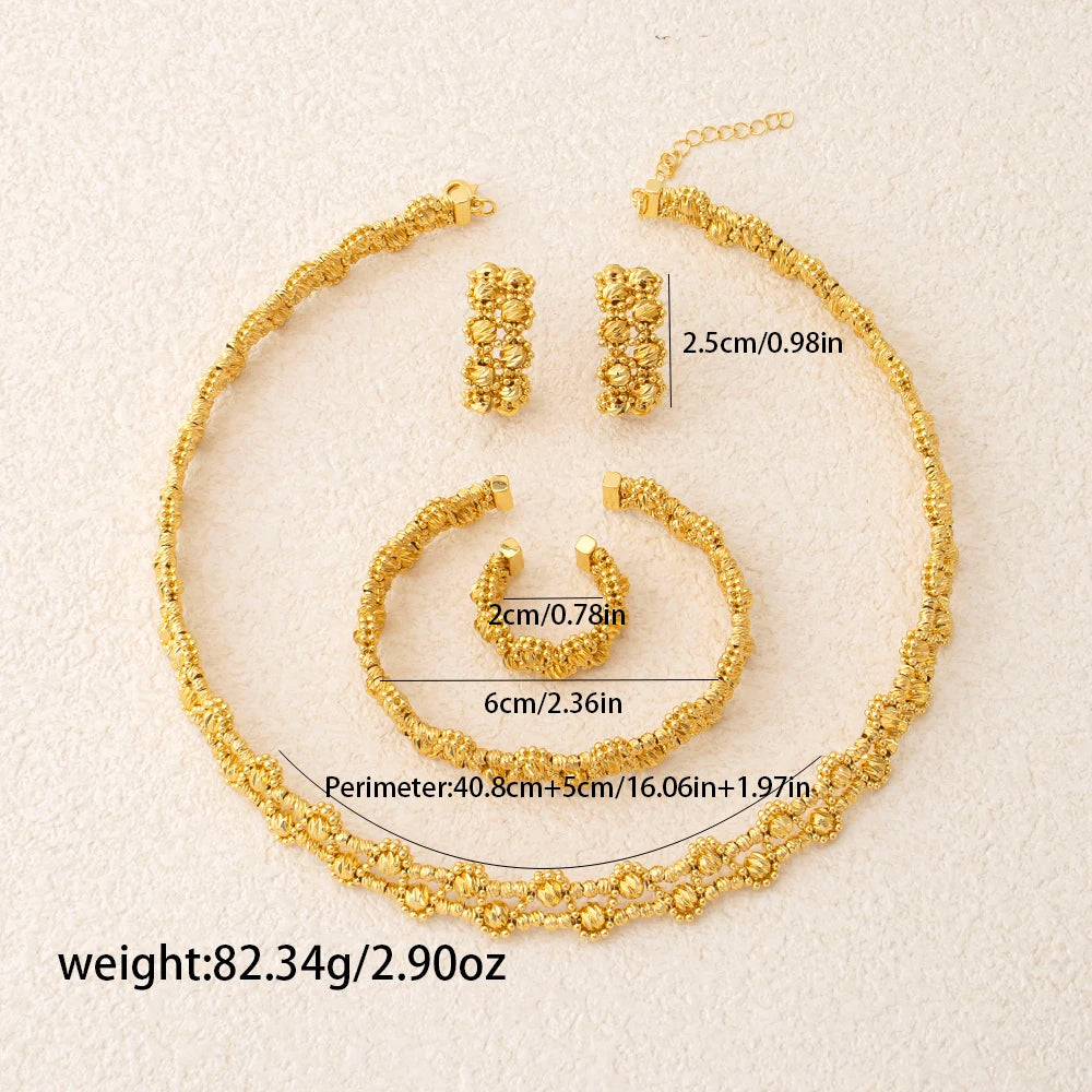 Jeweled 4-Piece Set Necklace Earrings Bracelet and Ring Handcrafted Water-Resistant and Hypoallergenic Fashionable Bridal Gifts
