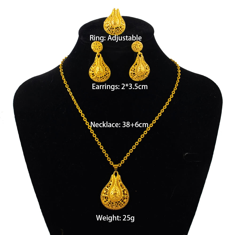 fashion gold jewelry set stainless steel earrings necklaces for women simple Personality gift wedding party Accessories
