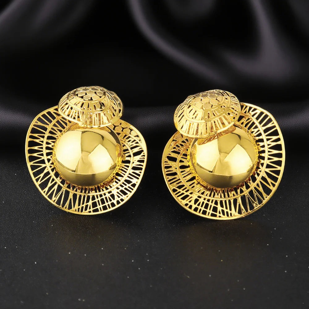 Big Size Earrings And Ring Set 18K Gold Plated Earrings for Women Simple Fashion Jewelry Hot Sale Party Gift 2025 New Style