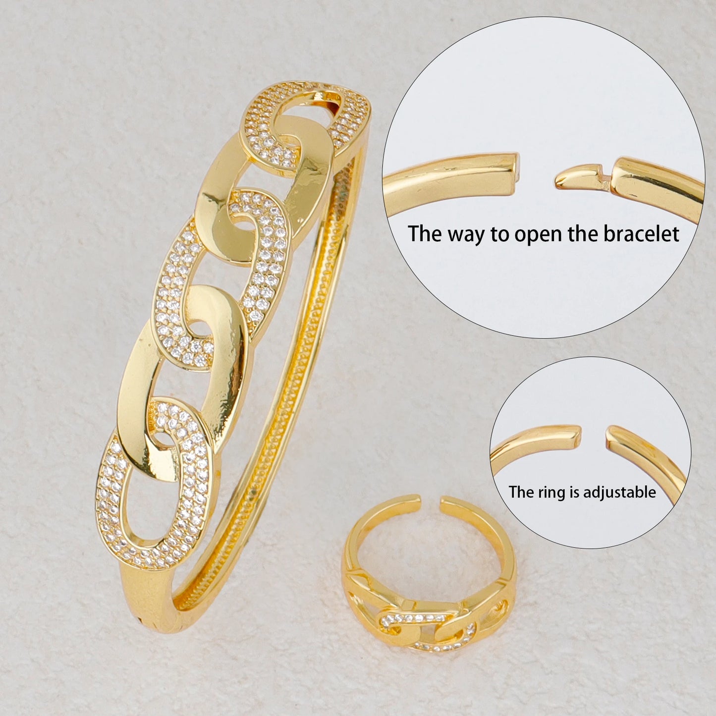 Plated Stainless Steel Eye Zircon Buckle Bracelet for Women Minimal Ins Jewelry Gift Earrings Set