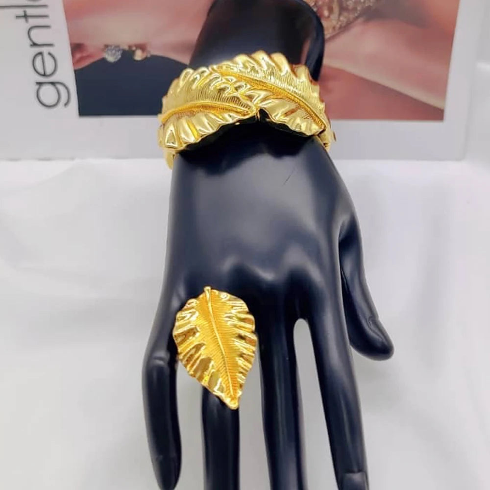 African Bangle Ring Color Jewelry for Ladies Fashion Copper Hand Bracelet with Ring Engagement Jewellery Accessories