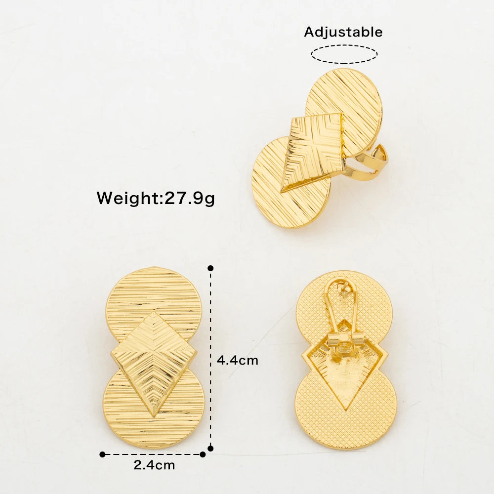 Trendy Women Earring Ring 18K Gold Plated 2pcs Jewelry Set Exquisite Luxury Fashion Female Party Bridal Wedding Anniversary Gift