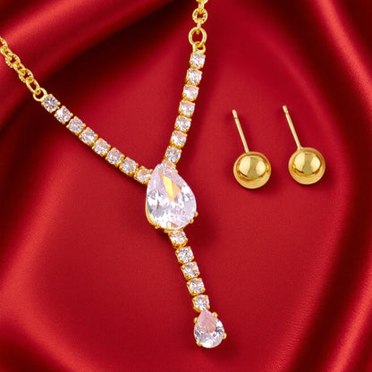 Full of Rhinestones 18K Gold Plated Stainless Steel Earrings Necklace New Trendy Zircon Jewelry Simple Wedding Jewelry