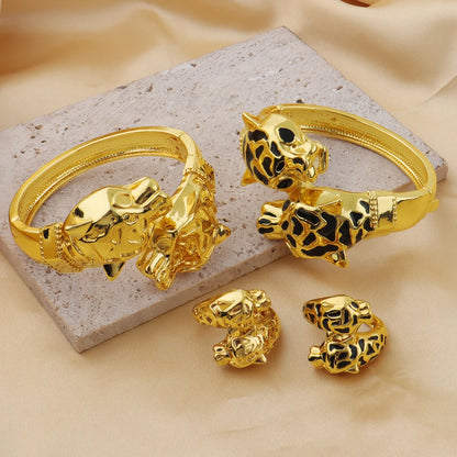 Gold Color Leopard Bangles Ring High Quality Fashion Animal Jewelry For Women Girl Party Jewelry Accessories Wholesale