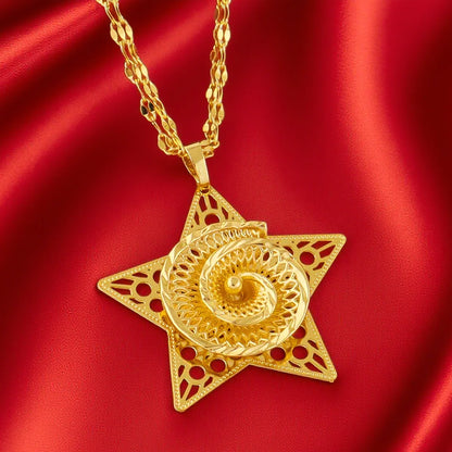 Fashion Gold Color Jewelry Set Ethiopian Polish Jewelry Necklace Earrings Ring For Women's Habesha Wedding Party Gift