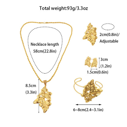 Saudi Arabia Gold Color Jewelry Set Ethiopia Women Luxury Long Chain Leaf Shape Earring Bangle Ring  For Party Dating Gift