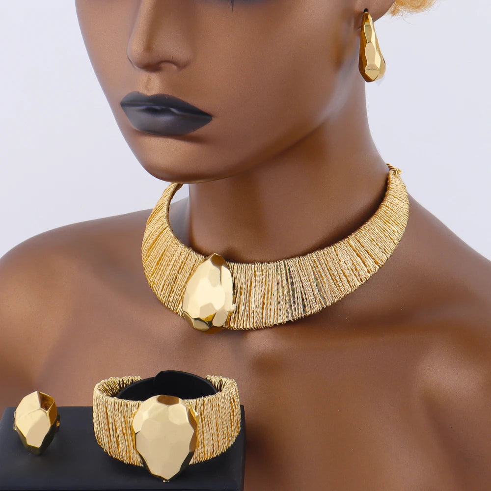 Luxury Shine  Plated Jewelry Set Italian Gold Plated for Design Necklace Earring Bracelet Ring Gift for Party Wedding