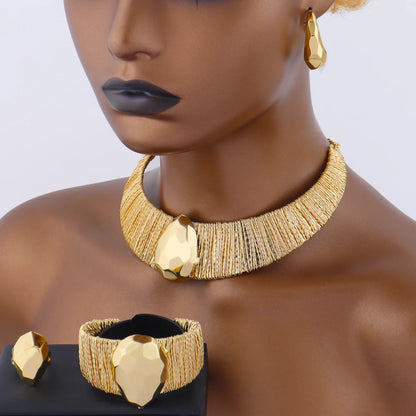 Luxury Shine  Plated Jewelry Set Italian Gold Plated for Design Necklace Earring Bracelet Ring Gift for Party Wedding