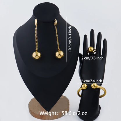 fashion gold plated jewelry accessories female simple stainless steel bead earrings bracelet rings jewelry Elegant Gifts