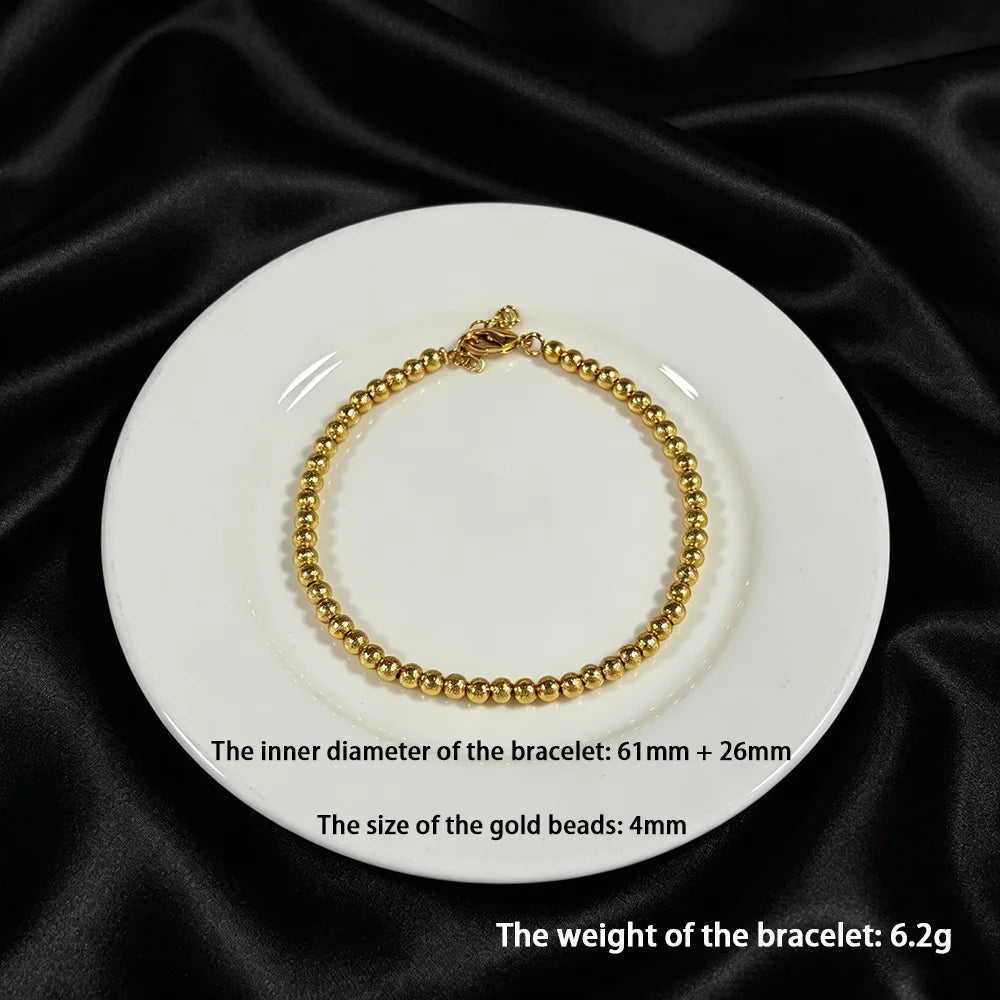 Stainless Steel Beads Bracelets Woman Gold Plated Beaded Bracelet Waterproof Jewelry Daily Wear Party Holiday Jewelry Gifts